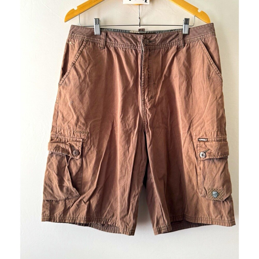 O'Neill Cargo Shorts Mens Brown Cotton Canvas Flat Cargo Pockets Zip size 33